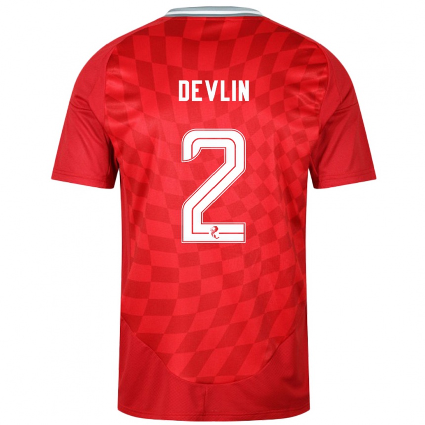 Men Football Nicky Devlin #2 Red Home Jersey 2024/25 T-Shirt Nz