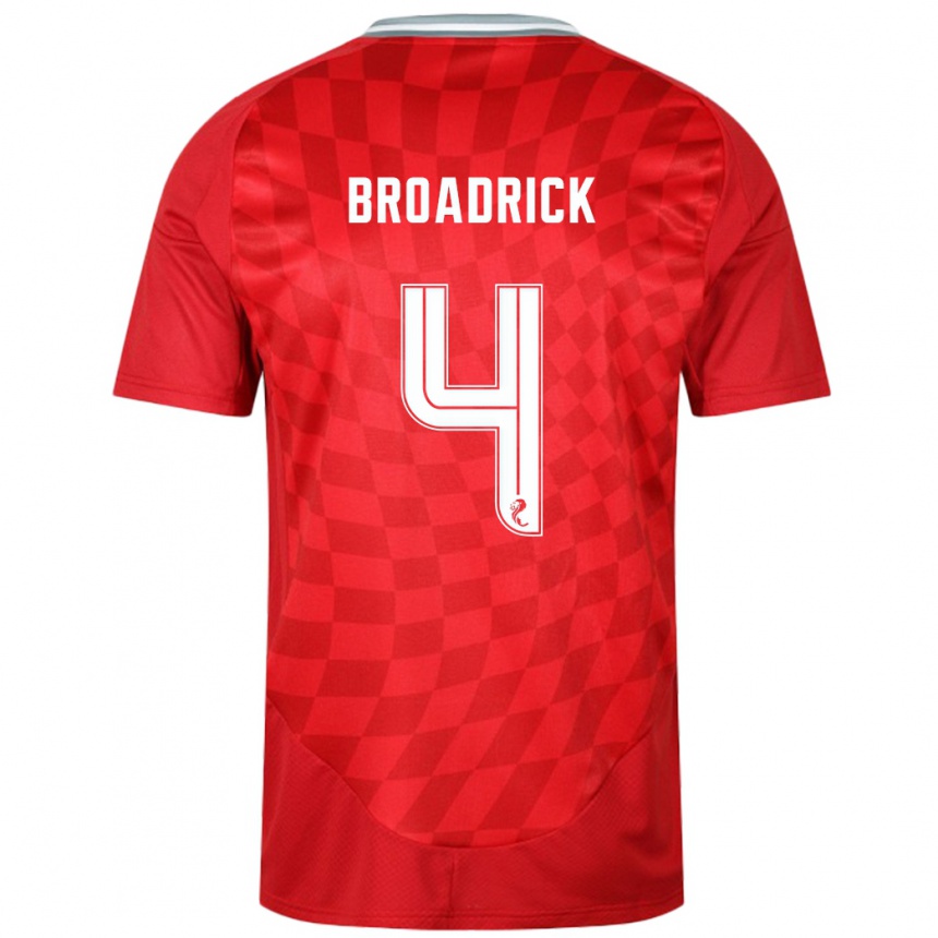 Men Football Jessica Broadrick #4 Red Home Jersey 2024/25 T-Shirt Nz