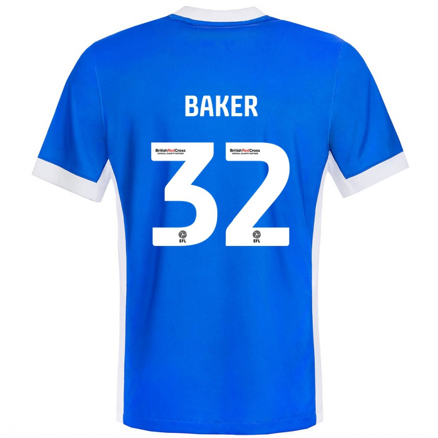 Men Football Ava Baker #32 Blue White Home Jersey 2024/25 T-Shirt Nz