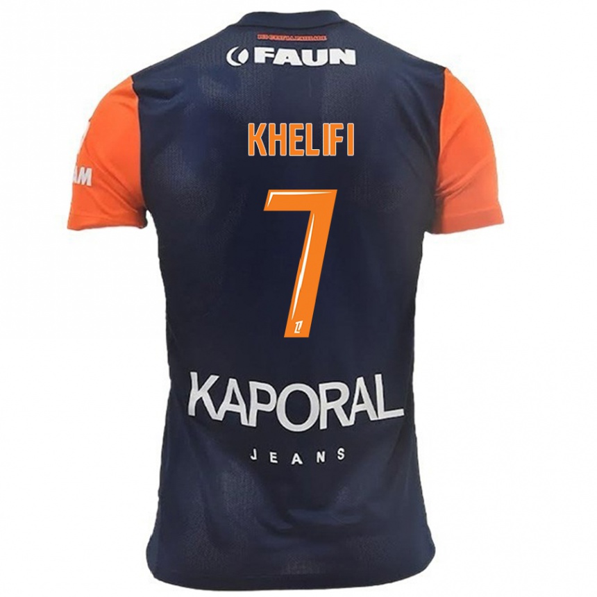 Men Football Léa Khelifi #7 Navy Blue Orange Home Jersey 2024/25 T-Shirt Nz