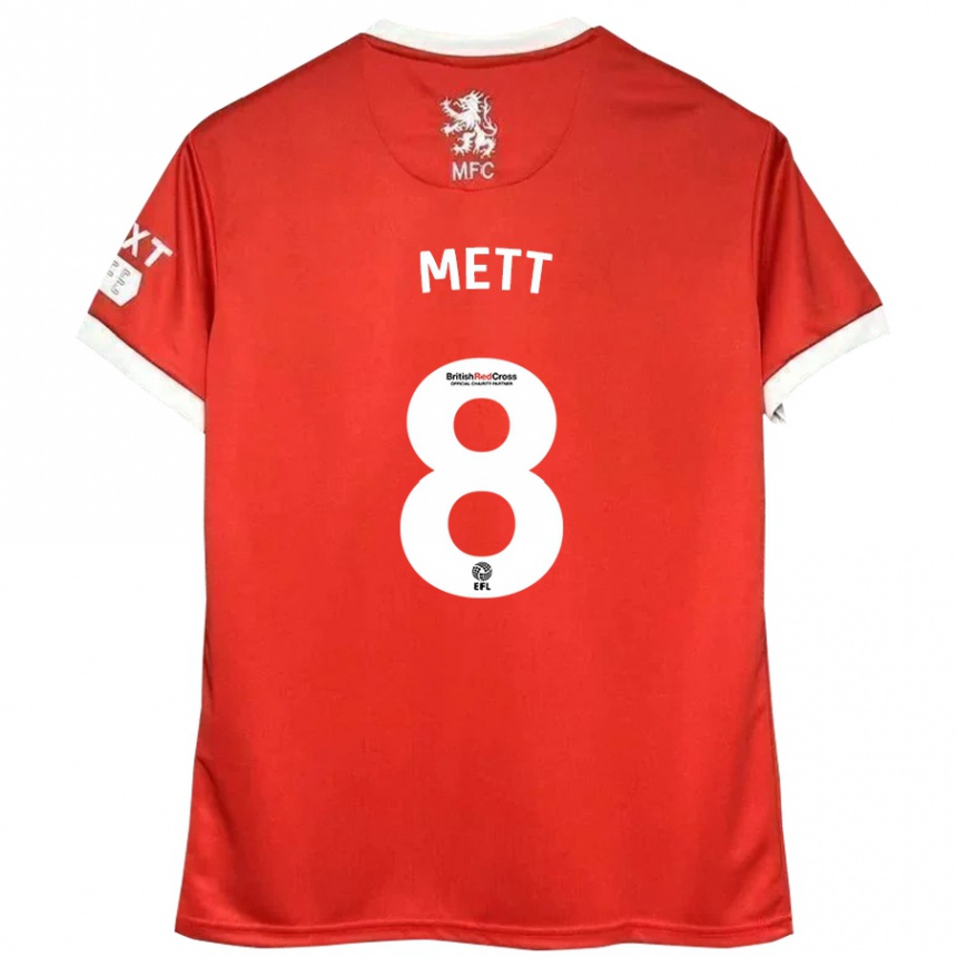 Men Football Jessica Mett #8 Red White Home Jersey 2024/25 T-Shirt Nz