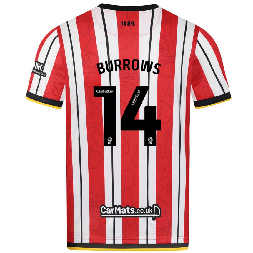 Men Football Harrison Burrows #14 Red White Stripes Home Jersey 2024/25 T-Shirt Nz