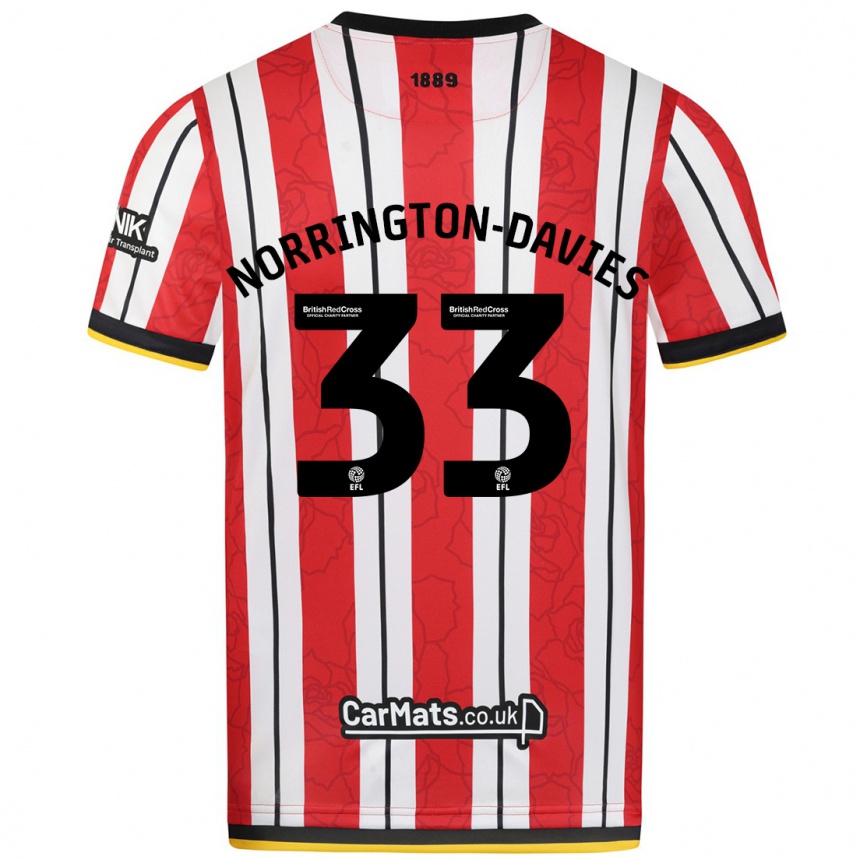 Men Football Rhys Norrington-Davies #33 Red White Stripes Home Jersey 2024/25 T-Shirt Nz