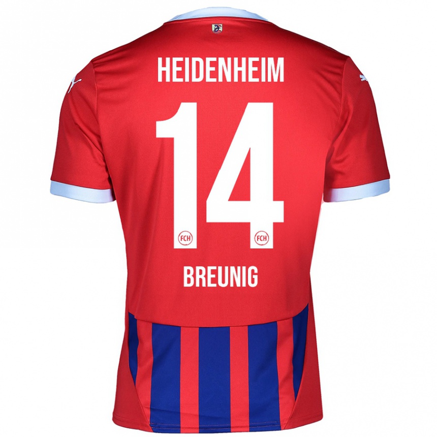 Men Football Maximilian Breunig #14 Red Blue Home Jersey 2024/25 T-Shirt Nz