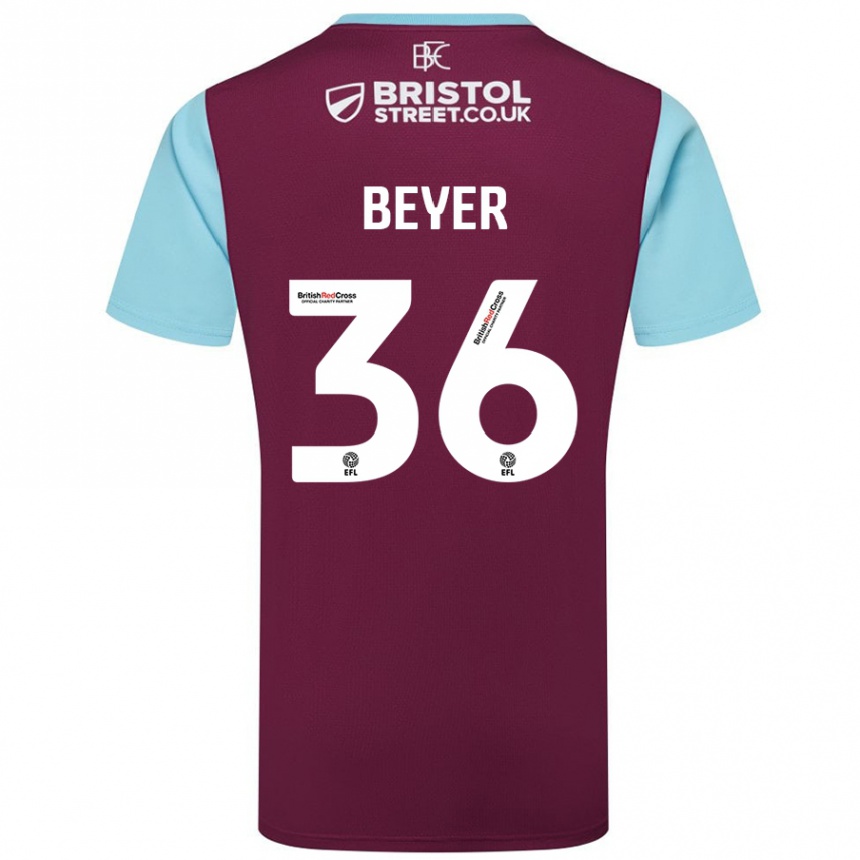 Men Football Jordan Beyer #36 Burgundy Sky Blue Home Jersey 2024/25 T-Shirt Nz