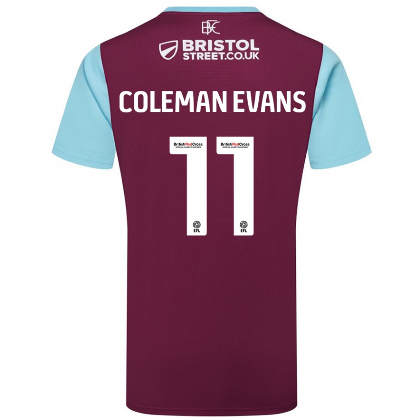 Men Football Amaya Coleman-Evans #11 Burgundy Sky Blue Home Jersey 2024/25 T-Shirt Nz