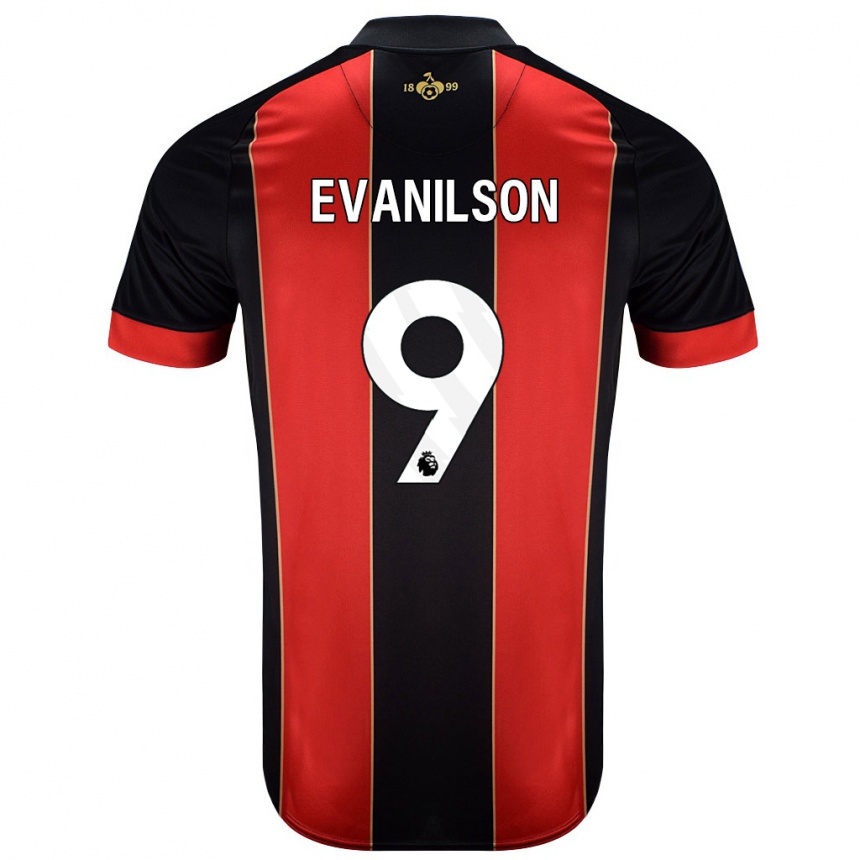 Men Football Evanilson #9 Red Black Home Jersey 2024/25 T-Shirt Nz