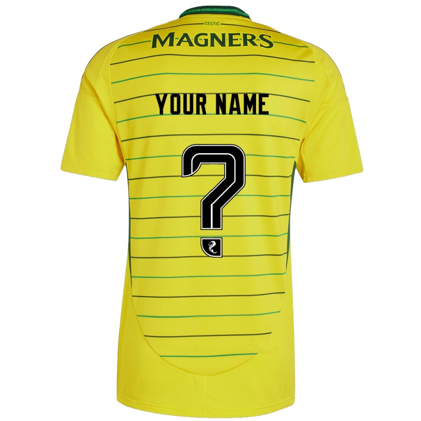 Men Football Your Name #0 Yellow Away Jersey 2024/25 T-Shirt Nz