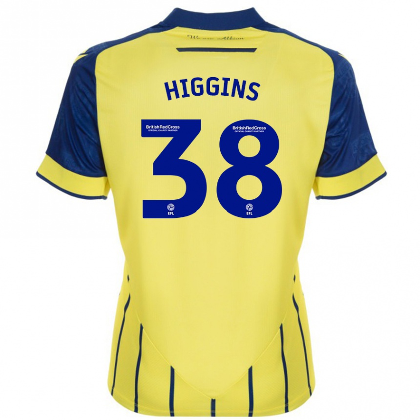 Men Football Akeel Higgins #38 Yellow Blue Away Jersey 2024/25 T-Shirt Nz