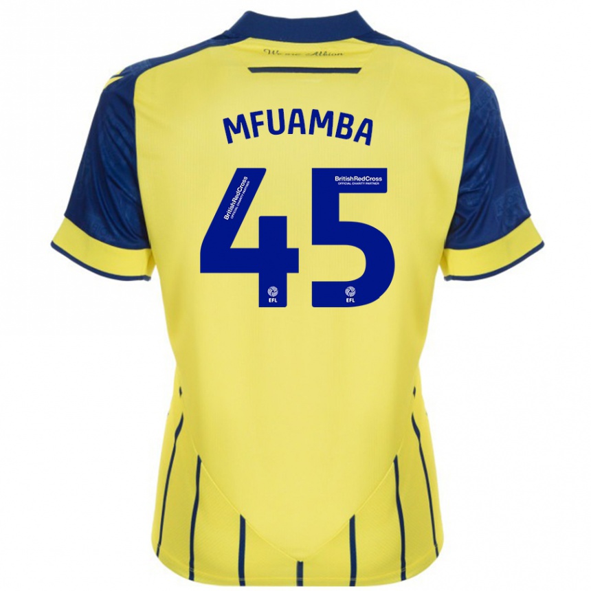 Men Football Kevin Mfuamba #45 Yellow Blue Away Jersey 2024/25 T-Shirt Nz