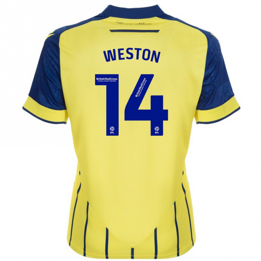 Men Football Steph Weston #14 Yellow Blue Away Jersey 2024/25 T-Shirt Nz