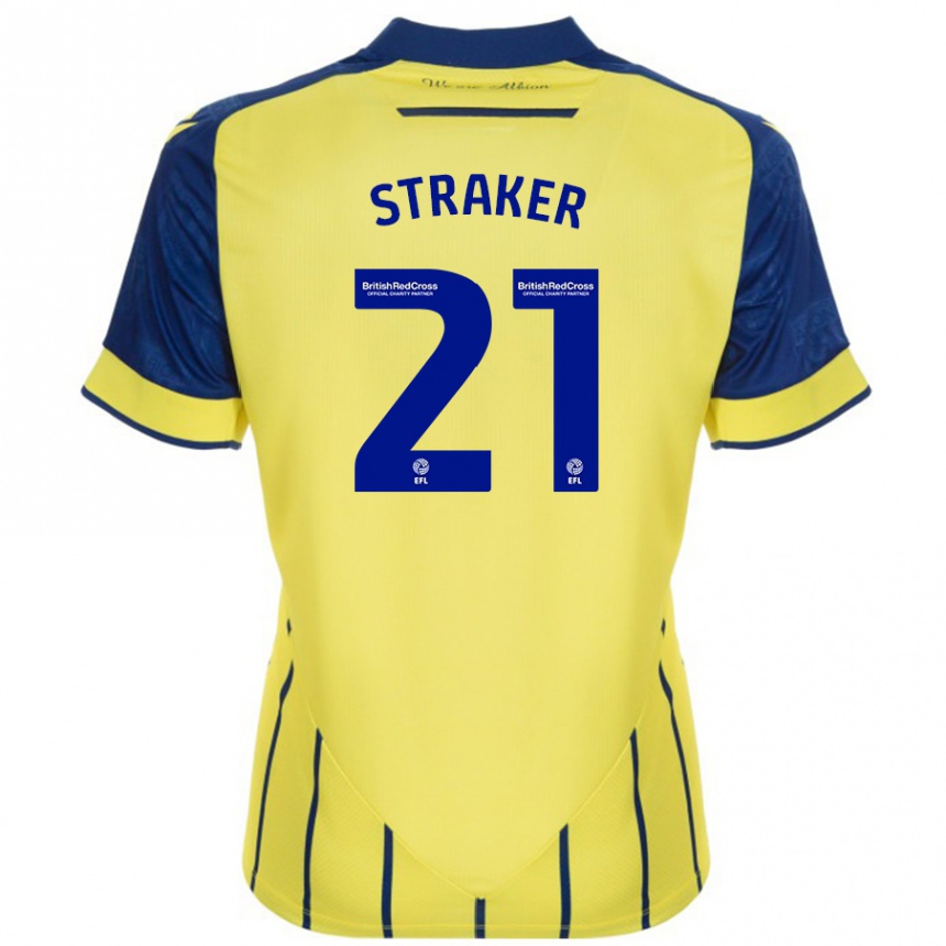 Men Football Jannelle Straker #21 Yellow Blue Away Jersey 2024/25 T-Shirt Nz