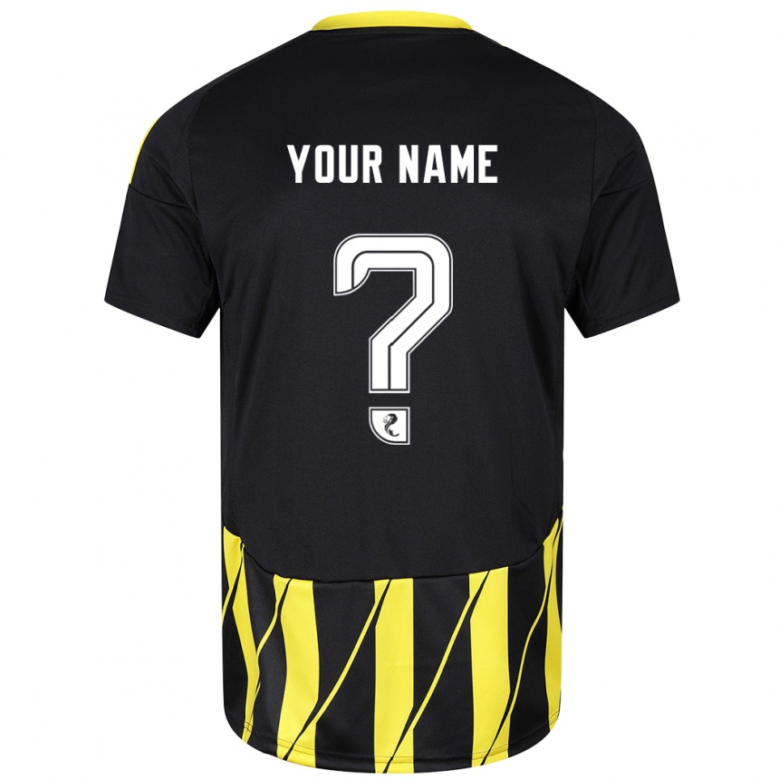 Men Football Your Name #0 Black Yellow Away Jersey 2024/25 T-Shirt Nz