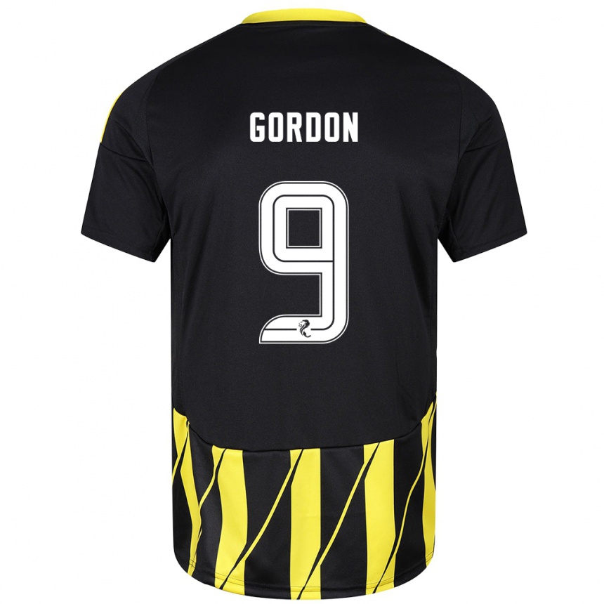 Men Football Lauren Gordon #9 Black Yellow Away Jersey 2024/25 T-Shirt Nz