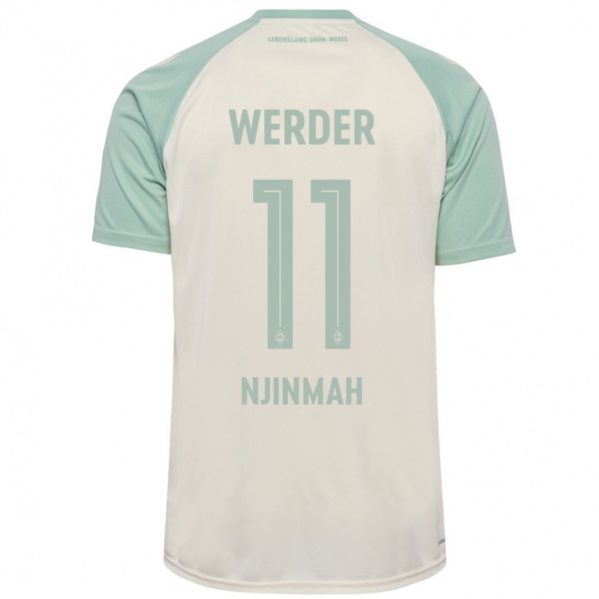 Men Football Justin Njinmah #11 Off-White Light Green Away Jersey 2024/25 T-Shirt Nz