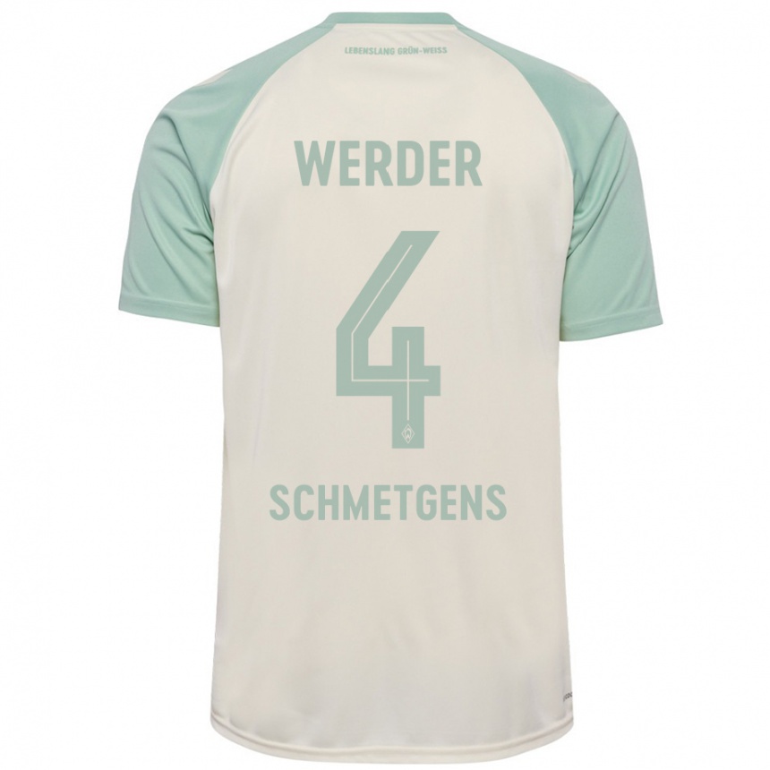 Men Football Mick Schmetgens #4 Off-White Light Green Away Jersey 2024/25 T-Shirt Nz