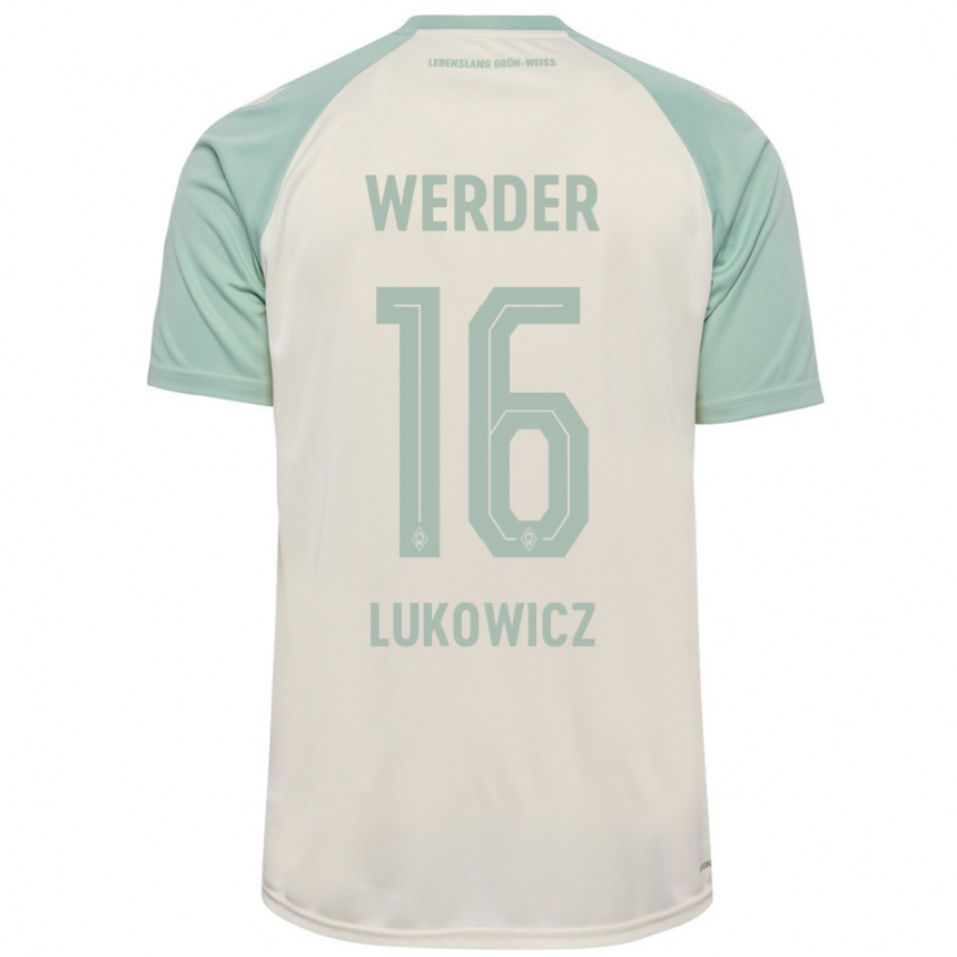 Men Football Maik Lukowicz #16 Off-White Light Green Away Jersey 2024/25 T-Shirt Nz