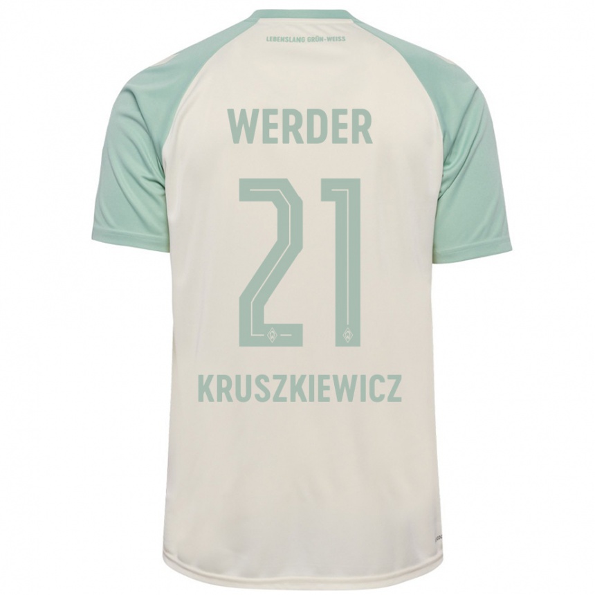 Men Football Jakub Kruszkiewicz #21 Off-White Light Green Away Jersey 2024/25 T-Shirt Nz