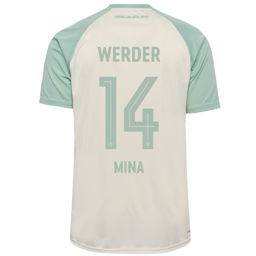 Men Football Johan Mina #14 Off-White Light Green Away Jersey 2024/25 T-Shirt Nz