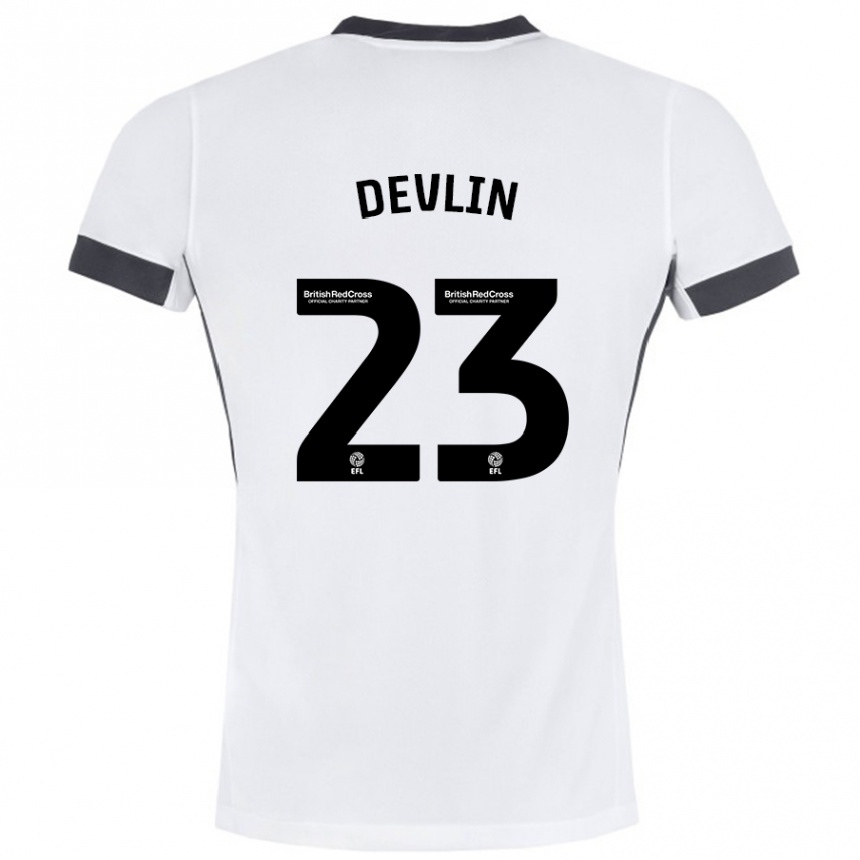 Men Football Charlotte Devlin #23 White Black Away Jersey 2024/25 T-Shirt Nz