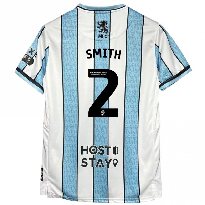 Men Football Tommy Smith #2 White Blue Away Jersey 2024/25 T-Shirt Nz