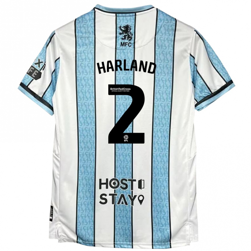 Men Football Jane Harland #2 White Blue Away Jersey 2024/25 T-Shirt Nz