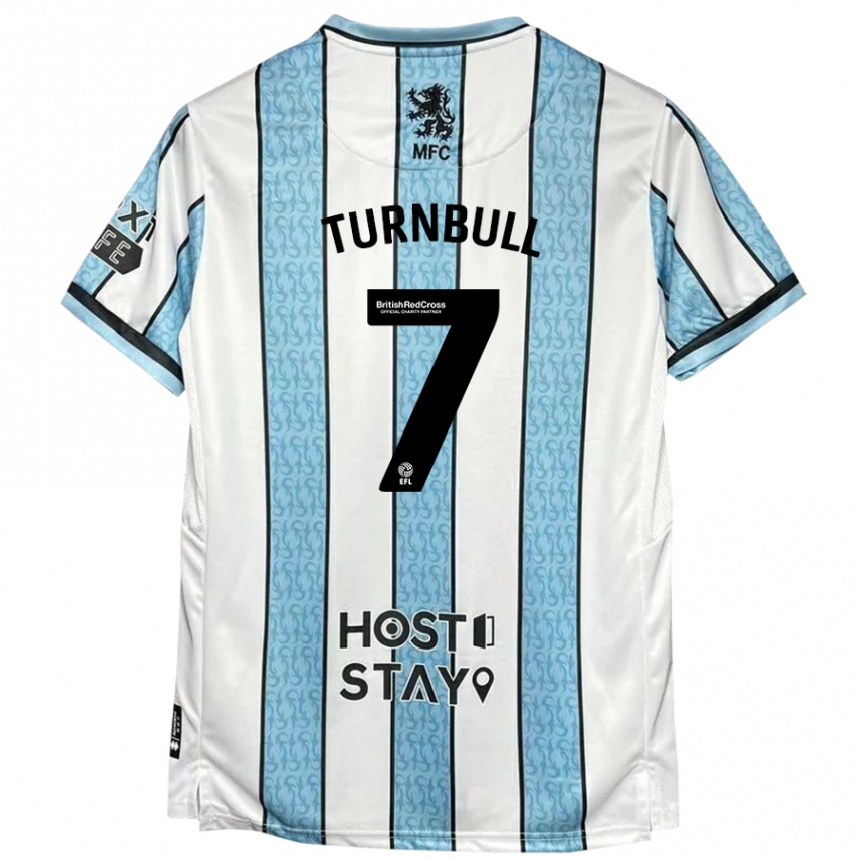 Men Football Ellen Turnbull #7 White Blue Away Jersey 2024/25 T-Shirt Nz