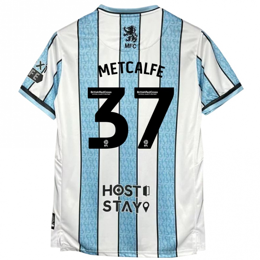 Men Football Max Metcalfe #37 White Blue Away Jersey 2024/25 T-Shirt Nz