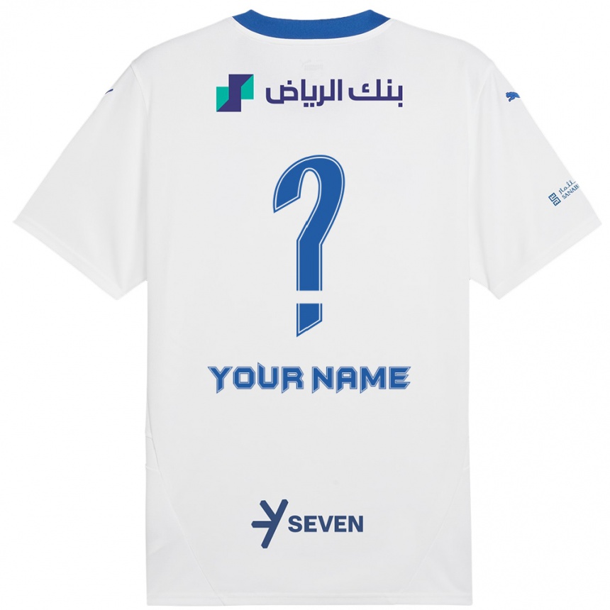 Men Football Your Name #0 White Blue Away Jersey 2024/25 T-Shirt Nz