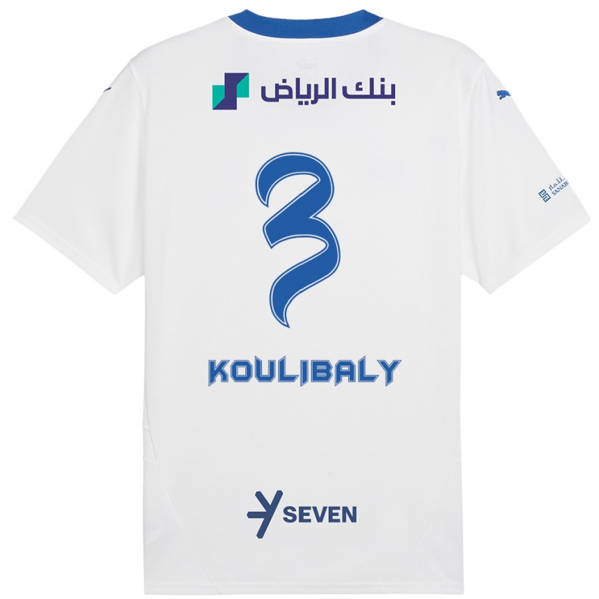 Men Football Kalidou Koulibaly #3 White Blue Away Jersey 2024/25 T-Shirt Nz