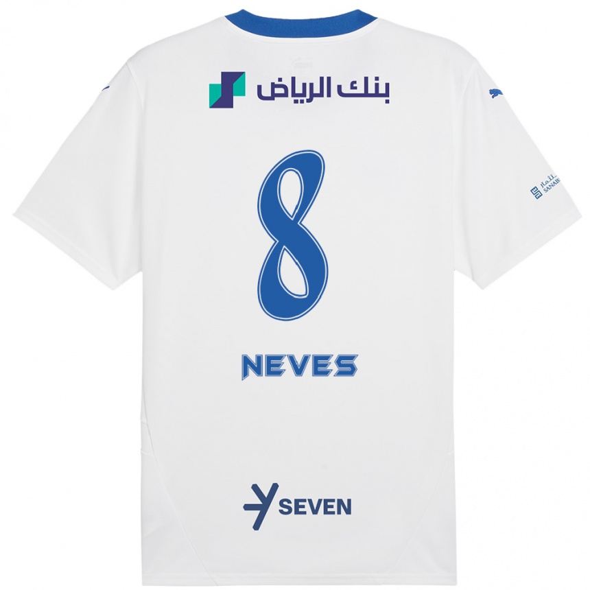 Men Football Rúben Neves #8 White Blue Away Jersey 2024/25 T-Shirt Nz