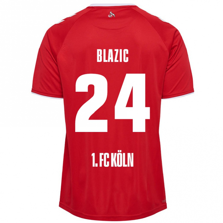 Men Football Alessandro Blazic #24 Red White Away Jersey 2024/25 T-Shirt Nz