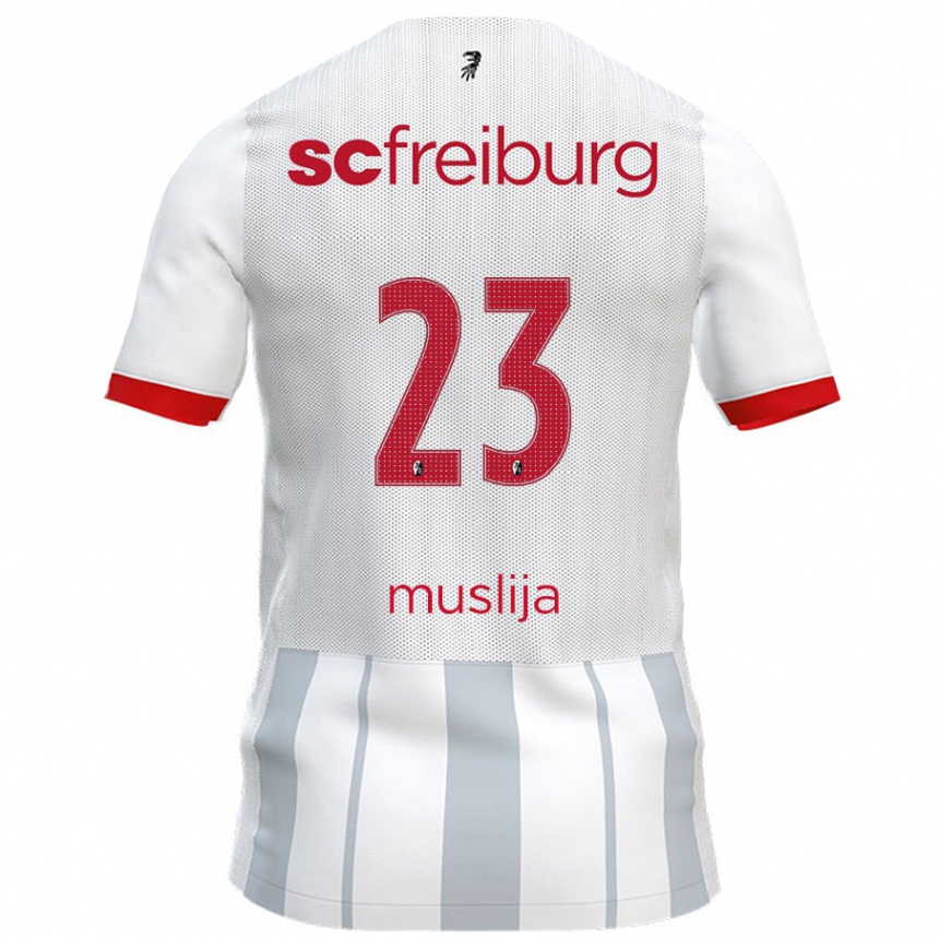 Men Football Florent Muslija #23 White Grey Away Jersey 2024/25 T-Shirt Nz