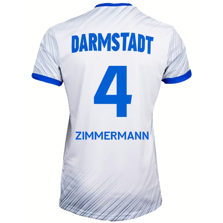 Men Football Christoph Zimmermann #4 White Blue Away Jersey 2024/25 T-Shirt Nz