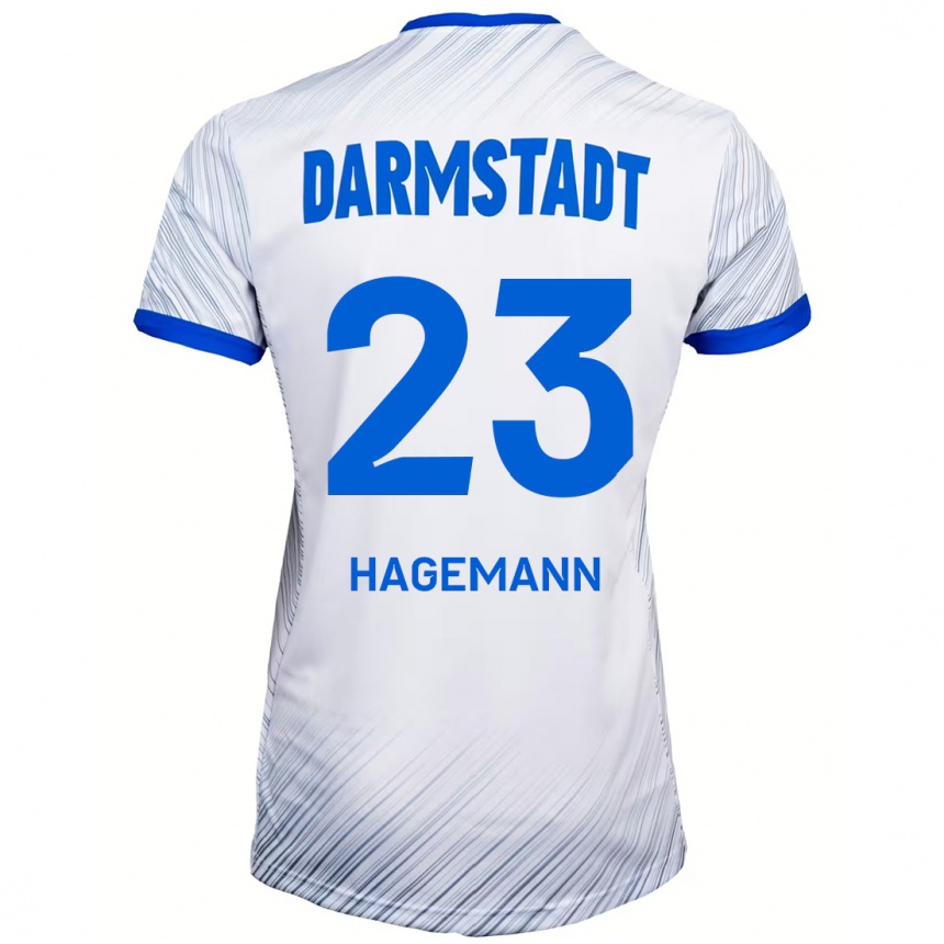 Men Football Emil Hagemann #23 White Blue Away Jersey 2024/25 T-Shirt Nz