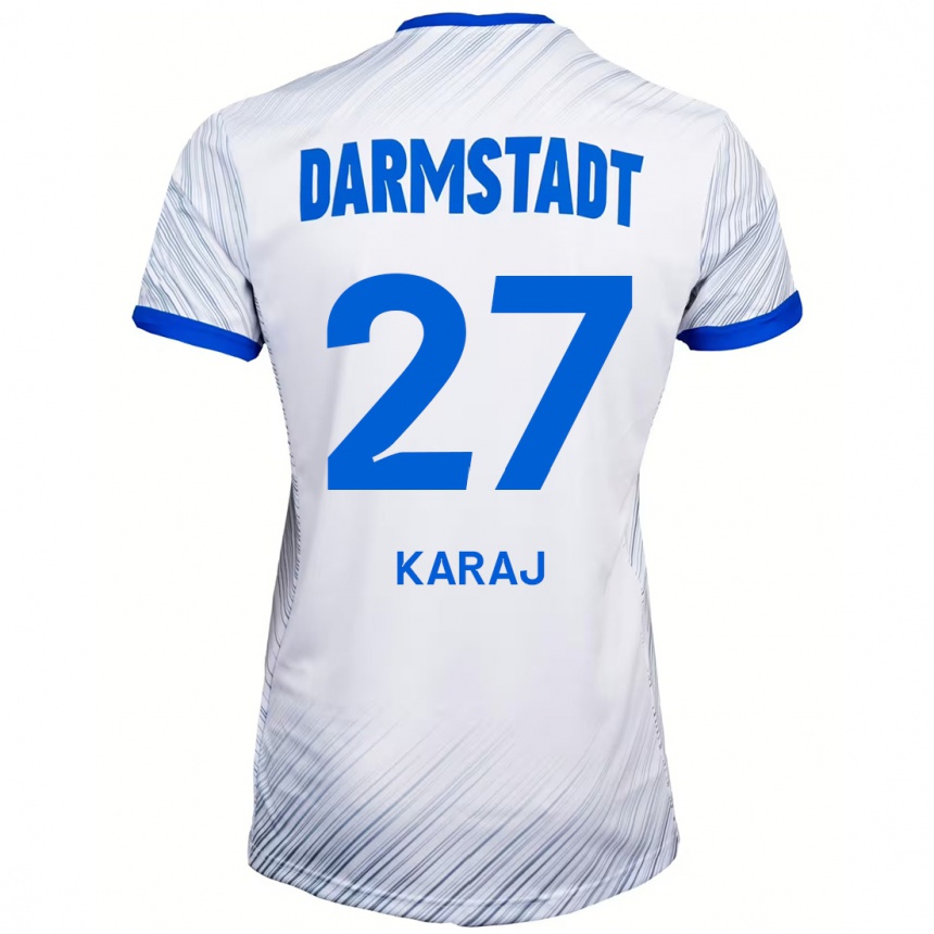 Men Football Eraldo Karaj #27 White Blue Away Jersey 2024/25 T-Shirt Nz