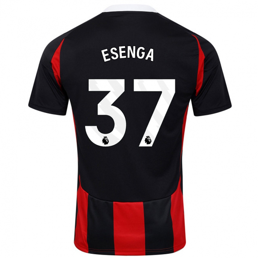 Men Football Jonathan Esenga #37 Black Red Away Jersey 2024/25 T-Shirt Nz