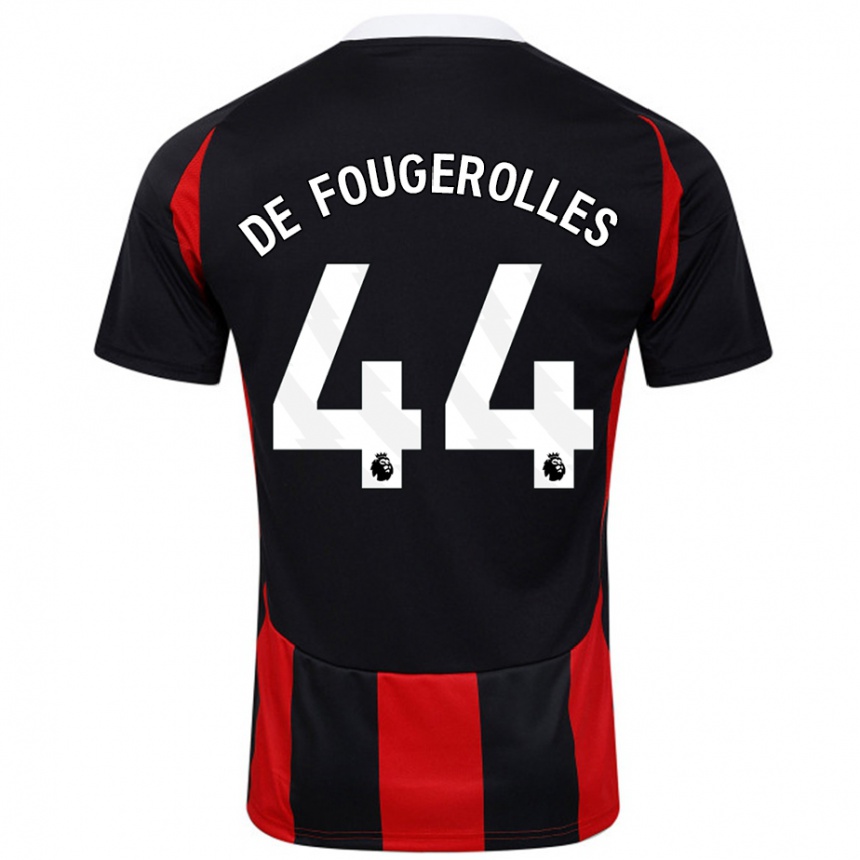 Men Football Luc De Fougerolles #44 Black Red Away Jersey 2024/25 T-Shirt Nz