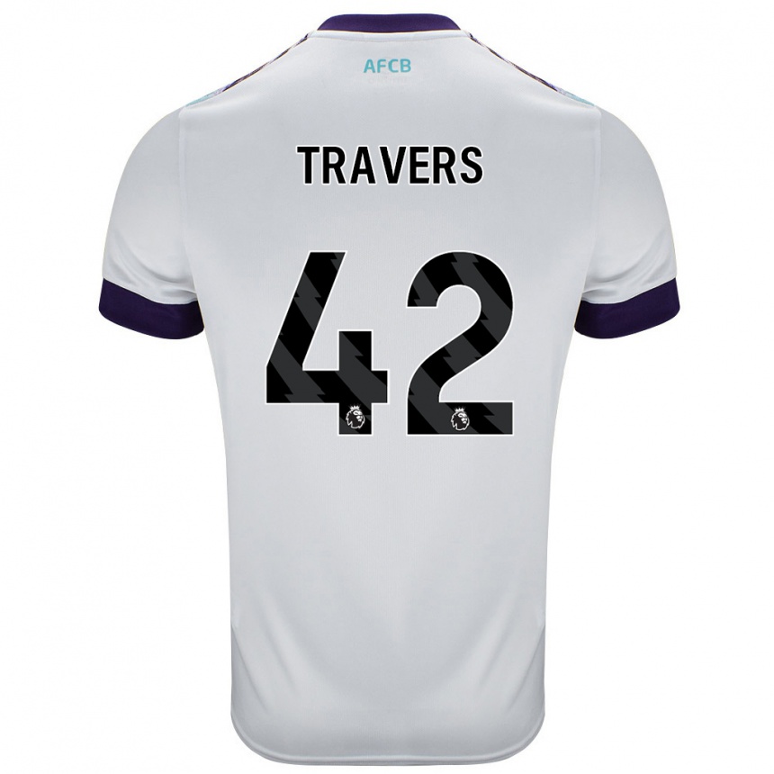 Men Football Mark Travers #42 White Green Purple Away Jersey 2024/25 T-Shirt Nz