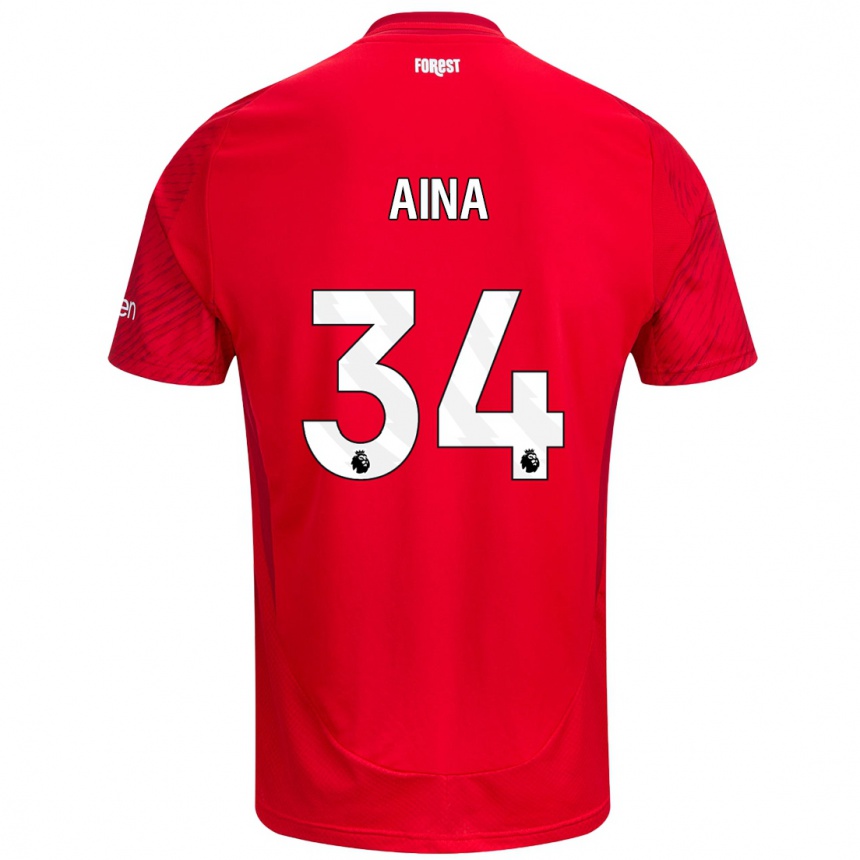 Women Football Ola Aina #34 Red White Home Jersey 2024/25 T-Shirt Nz