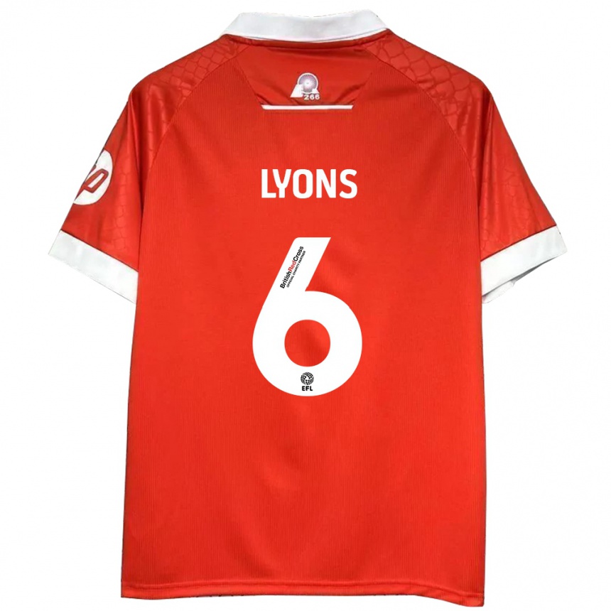 Women Football Lauryn Lyons #6 Red White Home Jersey 2024/25 T-Shirt Nz