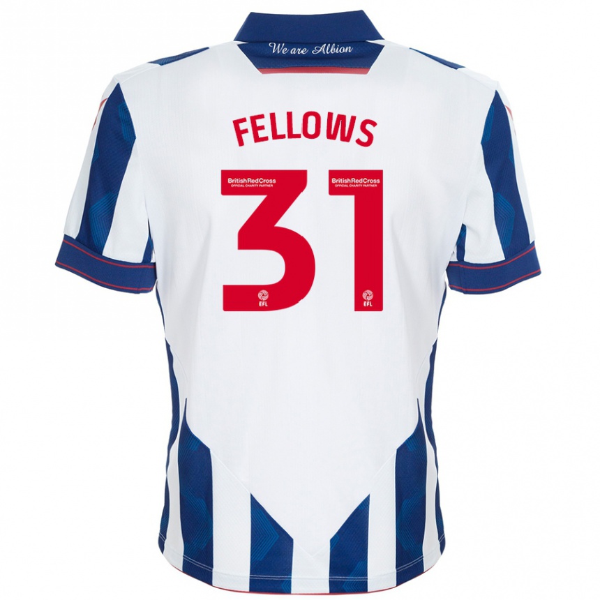 Women Football Tom Fellows #31 White Dark Blue Home Jersey 2024/25 T-Shirt Nz