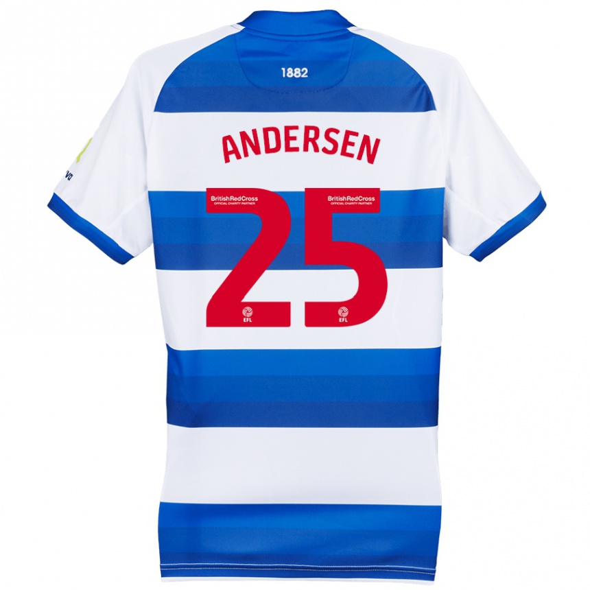 Women Football Lucas Andersen #25 White Blue Home Jersey 2024/25 T-Shirt Nz