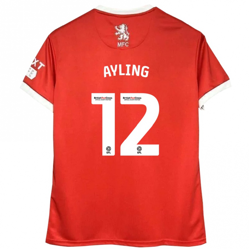 Women Football Luke Ayling #12 Red White Home Jersey 2024/25 T-Shirt Nz