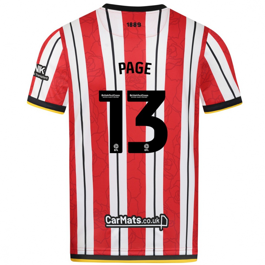 Women Football Olivia Page #13 Red White Stripes Home Jersey 2024/25 T-Shirt Nz