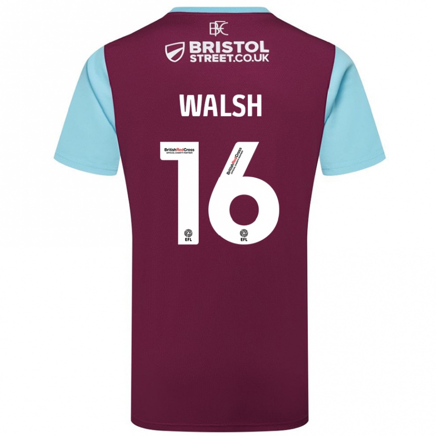 Women Football Lucy Walsh #16 Burgundy Sky Blue Home Jersey 2024/25 T-Shirt Nz