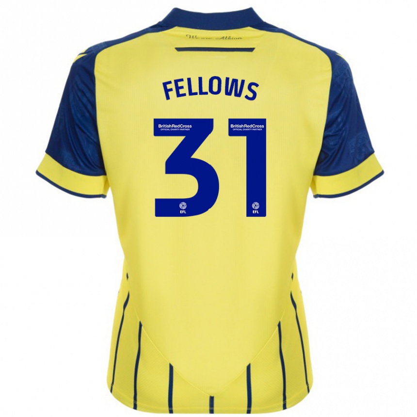 Women Football Tom Fellows #31 Yellow Blue Away Jersey 2024/25 T-Shirt Nz