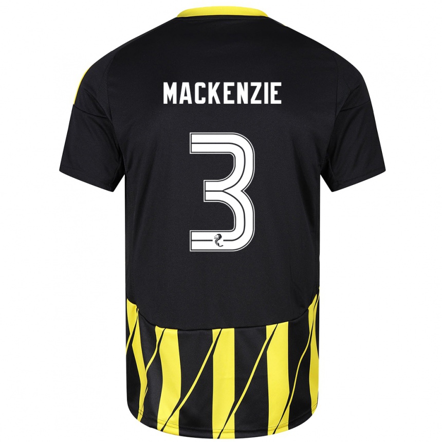 Women Football Jack Mackenzie #3 Black Yellow Away Jersey 2024/25 T-Shirt Nz