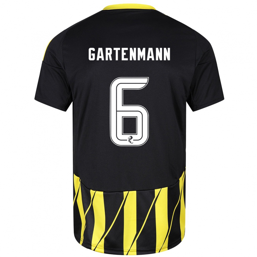 Women Football Stefan Gartenmann #6 Black Yellow Away Jersey 2024/25 T-Shirt Nz