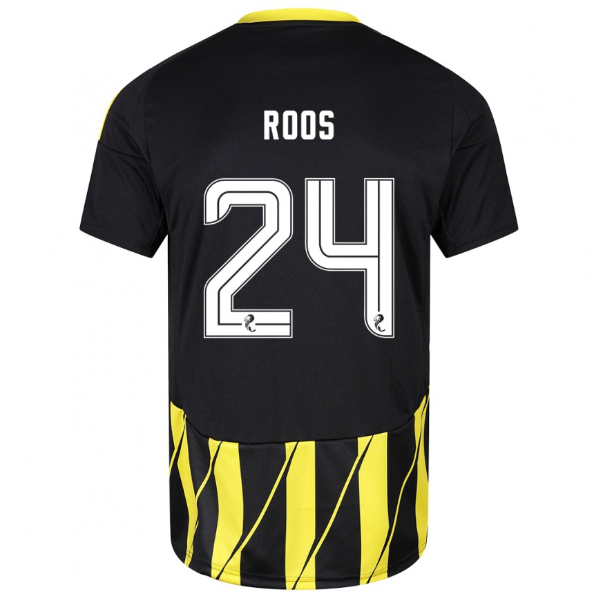 Women Football Kelle Roos #24 Black Yellow Away Jersey 2024/25 T-Shirt Nz